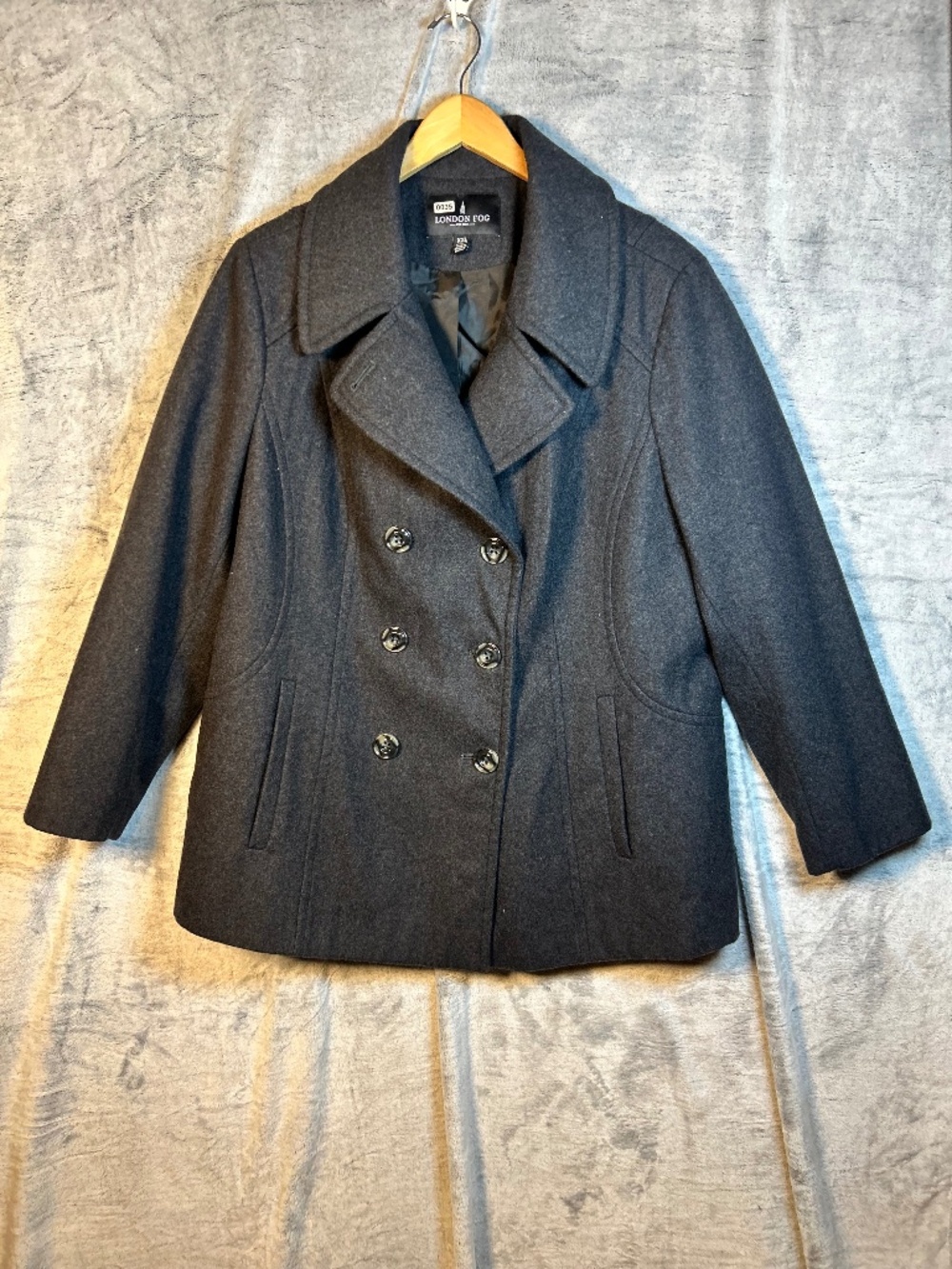London Fog women's double-breasted wool-blend pea coat in dark charcoal XXL